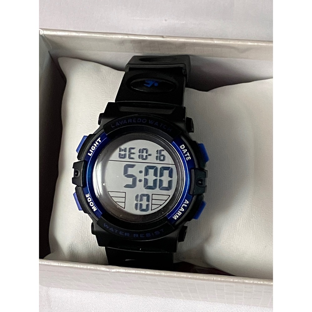 Lavaredo Digital Sports Watch Black Blue Water Resistant Alarm Date Backlight